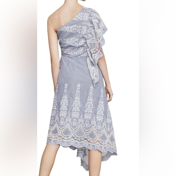 BCBG MaxAzria Striped Crochet Blue one shoulder Size 2 eyelet NWT - Picture 3 of 10